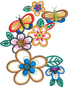 Spring butterfly flowers Embroidery design 