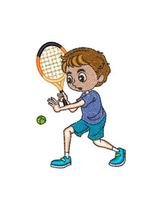 Cute little boy playing Tennis Embroidery design 