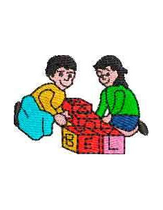 Boy and Girl learning Embroidery design 