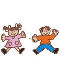 Girl and Boy playing Embroidery design 