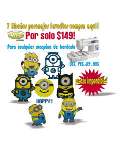  Ponchados  matrices Paquete diseños minions diseños infantiles para bordados