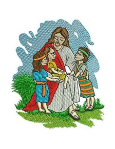 Jesus with children Embroidery design 