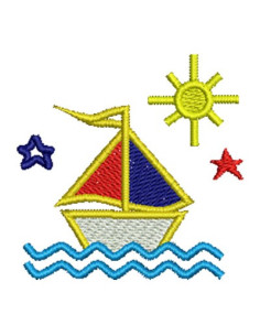 Sailboat with sun design for free embroidery