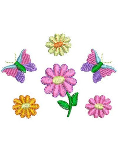 Flowers with butterflies for embroidery