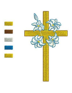 Cross with lilies Embroidery design 